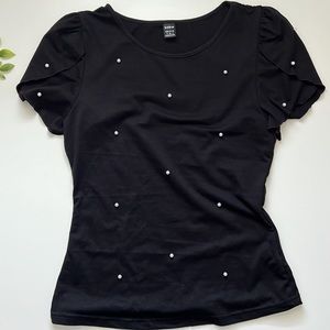 shein pearl beaded black top